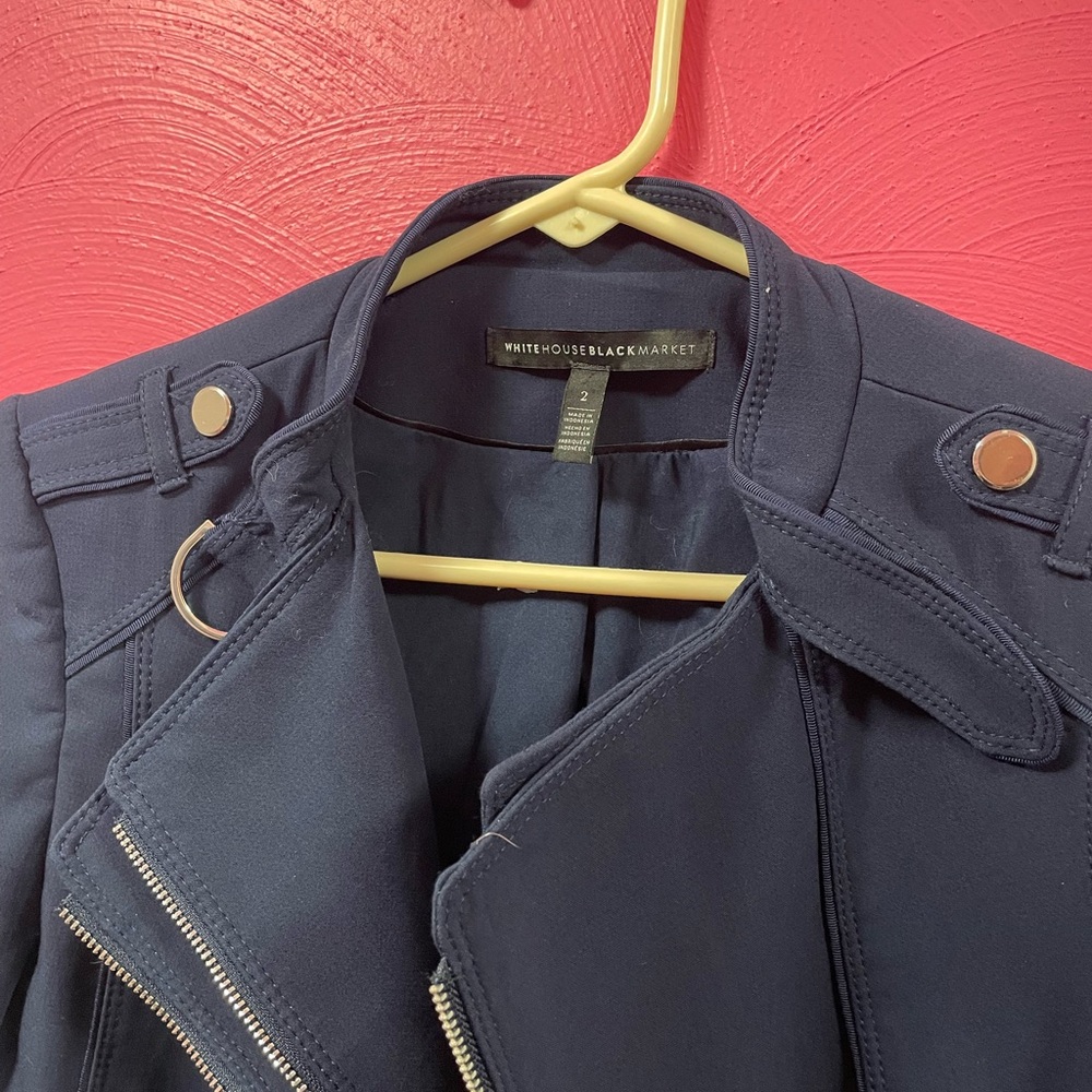 White House Black Market / Dark Blue Moto Jacket with Zipper Details - Picture 2 of 4